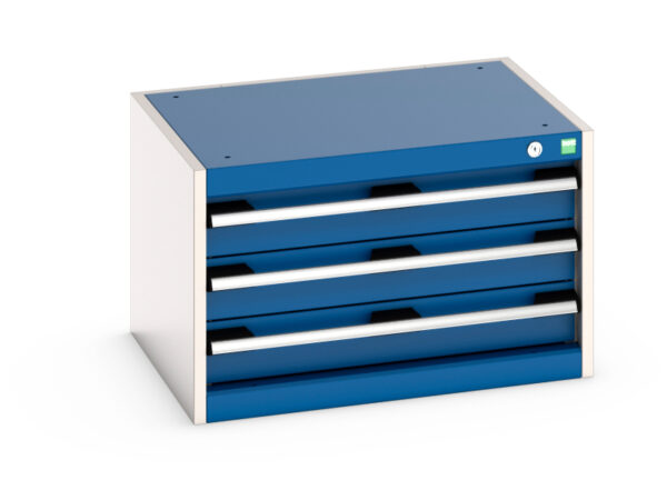Factory Floor Chest of Drawers - Cubio Drawer Storage Cabinet with 3 Drawers. WxDxH: 650X525X400mm Ral 7035/5010 _SKU-40011068.11V