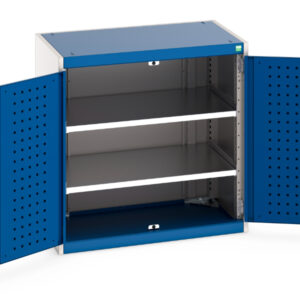 Lockable Pegboard Storage Cabinet Tall - Cubio Cupboard Storage with Perfo Doors And 2 Shelves. WxDxH: 800X525X800mm Ral 7035/5010 _SKU-40012077.11V