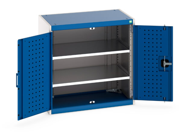 Lockable Pegboard Storage Cabinet Tall - Cubio Cupboard Storage with Perfo Doors And 2 Shelves. WxDxH: 800X525X800mm Ral 7035/5010 _SKU-40012077.11V