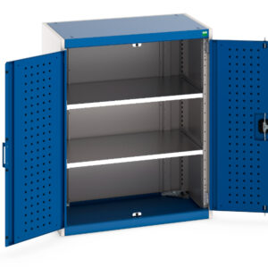Workshop Tool Storage Cupboard Storage - Cubio Cupboard Storage with Perfo Doors And 2 Shelves. WxDxH: 800X525X1000mm Ral 7035/5010 _SKU-40012078.11V