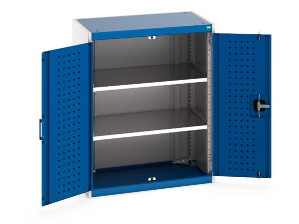 Workshop Tool Storage Cupboard Storage - Cubio Cupboard Storage with Perfo Doors And 2 Shelves. WxDxH: 800X525X1000mm Ral 7035/5010 _SKU-40012078.11V