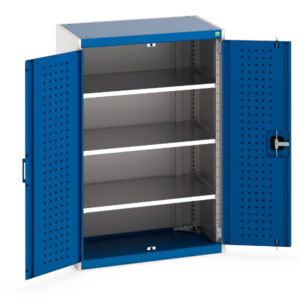 Garage Storage Workshop Storage Cabinet - Cubio Cupboard Storage with Perfo Doors And 3 Shelves. WxDxH: 800X525X1200mm Ral 7035/5010 _SKU-40012079.11V