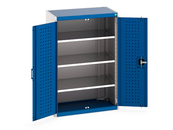 Garage Storage Workshop Storage Cabinet - Cubio Cupboard Storage with Perfo Doors And 3 Shelves. WxDxH: 800X525X1200mm Ral 7035/5010 _SKU-40012079.11V