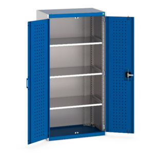 Cubio Cupboard Storage with Perfo Doors And 3 Shelves. WxDxH: 800X525X1600mm Ral 7035/5010 _SKU-40012081.11V