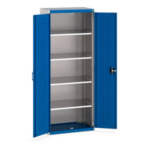 Cubio Cupboard Storage with Perfo Doors And 4 Shelves. WxDxH: 800X525X2000mm Ral 7035/5010 _SKU-40012084.11V
