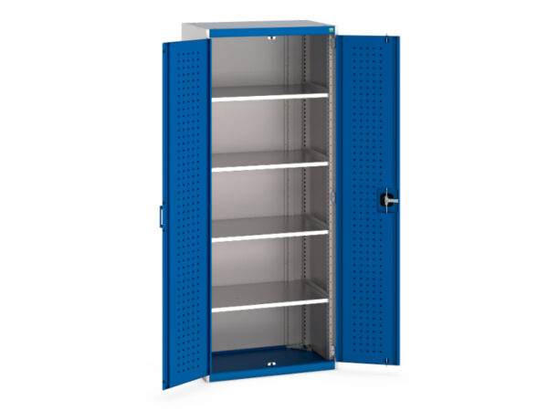 Cubio Cupboard Storage with Perfo Doors And 4 Shelves. WxDxH: 800X525X2000mm Ral 7035/5010 _SKU-40012084.11V