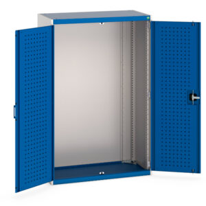 Tool Cupboard Storage with Tool Hooks - Cubio Cupboard Storage with Perfo Doors. WxDxH: 1050X525X1600mm Ral 7035/5010 _SKU-40013017.11V