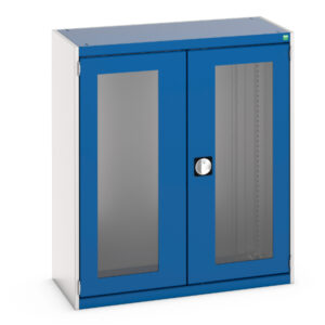 Steel Stationery Cupboard Storage - with Window Doors. WxDxH: 1050X525X1200mm Ral 7035/5010 _SKU-40013021.11V