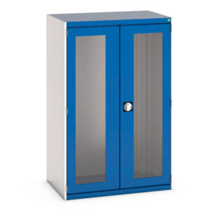Metal Storage Cabinet with Windows - Cubio Cupboard Storage with Window Doors. WxDxH: 1050X525X1600mm Ral 7035/5010 _SKU-40013022.11V