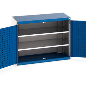 Cubio Cupboard Storage with Perfo Doors And 2 Shelves. WxDxH: 1050X525X800mm Ral 7035/5010 _SKU-40013046.11V