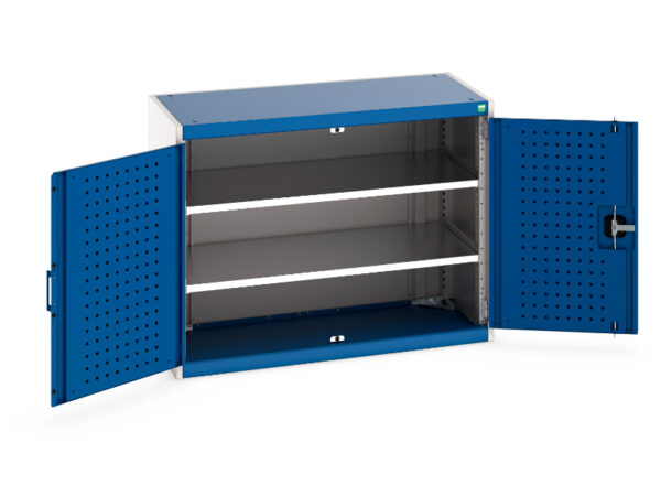 Cubio Cupboard Storage with Perfo Doors And 2 Shelves. WxDxH: 1050X525X800mm Ral 7035/5010 _SKU-40013046.11V
