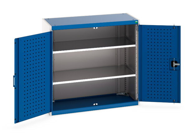 Cubio Cupboard Storage with Perfo Doors And 2 Shelves. WxDxH: 1050X525X1000mm Ral 7035/5010 _SKU-40013047.11V