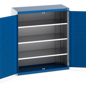 Cubio Cupboard Storage with Perfo Doors And 3 Shelves. WxDxH: 1050X525X1200mm Ral 7035/5010 _SKU-40013048.11V