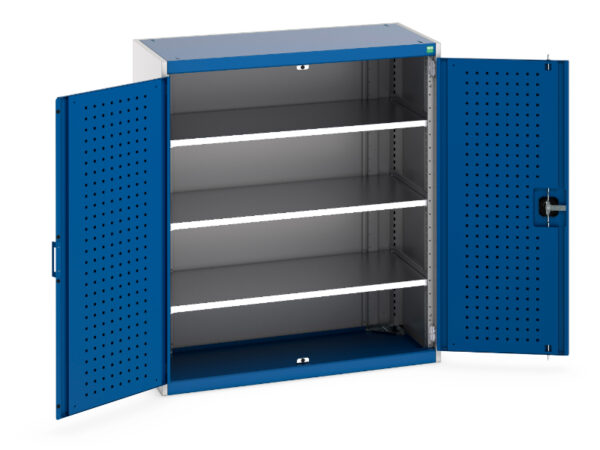 Cubio Cupboard Storage with Perfo Doors And 3 Shelves. WxDxH: 1050X525X1200mm Ral 7035/5010 _SKU-40013048.11V