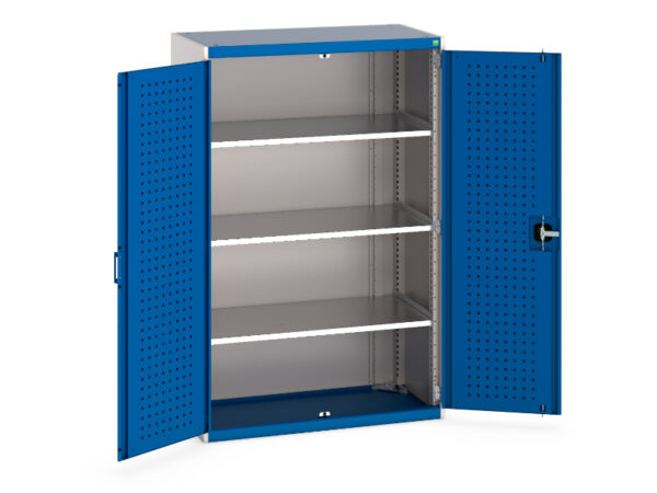 Cubio Cupboard Storage with Perfo Doors And 3 Shelves. WxDxH: 1050X525X1600mm Ral 7035/5010 _SKU-40013050.11V