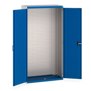 Workshop Steel Cupboard Storages - Cubio Cupboard Storage with Perfo Doors, Full Perfo Backpanel. WxDxH: 1050X525X2000mm Ral 7035/5010 _SKU-40013054.11V