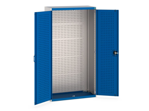 Workshop Steel Cupboard Storage with Tool Pegboard - Cubio Cupboard Storage with Perfo Doors, Full Louvre Backpanel. WxDxH: 1050X525X2000mm Ral 7035/5010 _SKU-40013055.11V