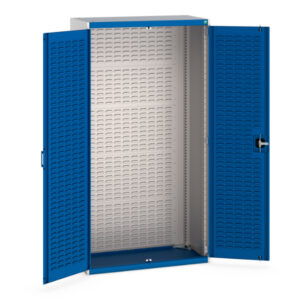 Workshop Tool Cupboard Storages - Cubio Cupboard Storage with Louvre Doors, Full Louvre Backpanel. WxDxH: 1050X525X2000mm Ral 7035/5010 _SKU-40013060.11V