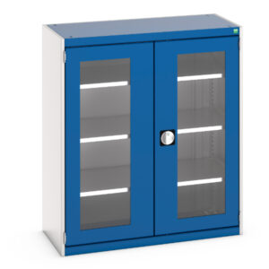 Cubio Cupboard Storage with Window Doors And 3 Shelves. WxDxH: 1050X525X1200mm Ral 7035/5010 _SKU-40013061.11V
