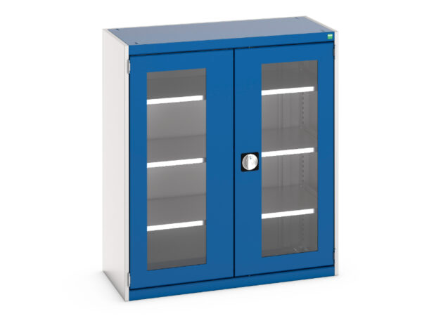 Cubio Cupboard Storage with Window Doors And 3 Shelves. WxDxH: 1050X525X1200mm Ral 7035/5010 _SKU-40013061.11V