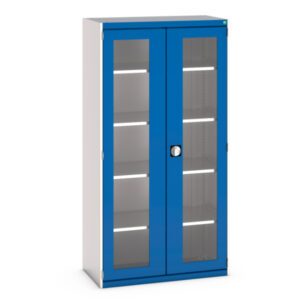 Workshop Storage Cupboard Storage Windows - Cubio Cupboard Storage with Window Doors And 4 Shelves. WxDxH: 1050X525X2000mm Ral 7035/5010 _SKU-40013064.11V