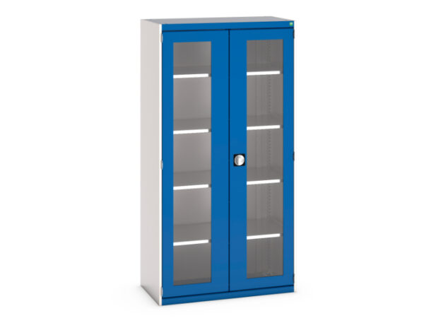 Workshop Storage Cupboard Storage Windows - Cubio Cupboard Storage with Window Doors And 4 Shelves. WxDxH: 1050X525X2000mm Ral 7035/5010 _SKU-40013064.11V