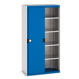 Sliding Door Bott Cupboard Storage - Cubio Cupboard Storage with Sliding Doors And 4 Shelves. WxDxH: 1050X525X2000mm Ral 7035/5010 _SKU-40013071.11V