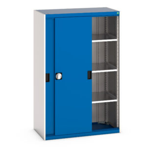 Industrial Storage Storage Cabinet with Sliding Doors - Cubio Cupboard Storage with Sliding Doors And 3 Shelves. WxDxH: 1050X525X1600mm Ral 7035/5010 _SKU-40013072.11V