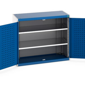 Cubio Cupboard Storage with Perfo Doors And 2 Shelves. WxDxH: 1050X525X900mm Ral 7035/5010 _SKU-40013077.11V
