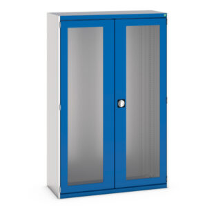 Steel Window Storage Cabinet - with Window Doors. WxDxH: 1300X525X2000mm Ral 7035/5010 _SKU-40014023.11V