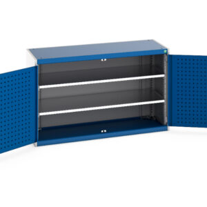 Industrial Lockable Metal Storage Cabinet - Cubio Cupboard Storage with Perfo Doors And 2 Shelves. WxDxH: 1300X525X800mm Ral 7035/5010 _SKU-40014046.11V