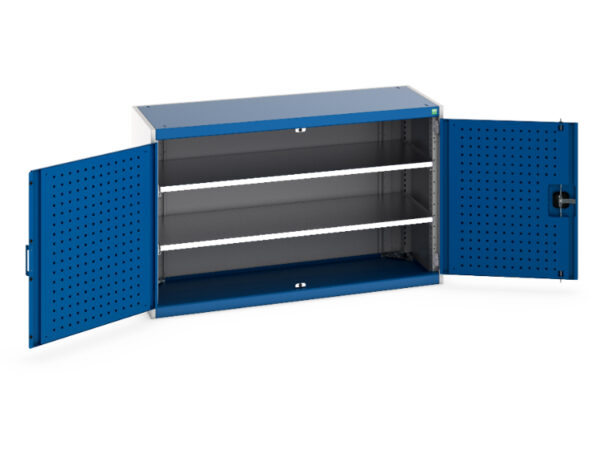 Industrial Lockable Metal Storage Cabinet - Cubio Cupboard Storage with Perfo Doors And 2 Shelves. WxDxH: 1300X525X800mm Ral 7035/5010 _SKU-40014046.11V