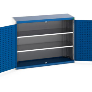 Cubio Cupboard Storage with Perfo Doors And 2 Shelves. WxDxH: 1300X525X1000mm Ral 7035/5010 _SKU-40014047.11V