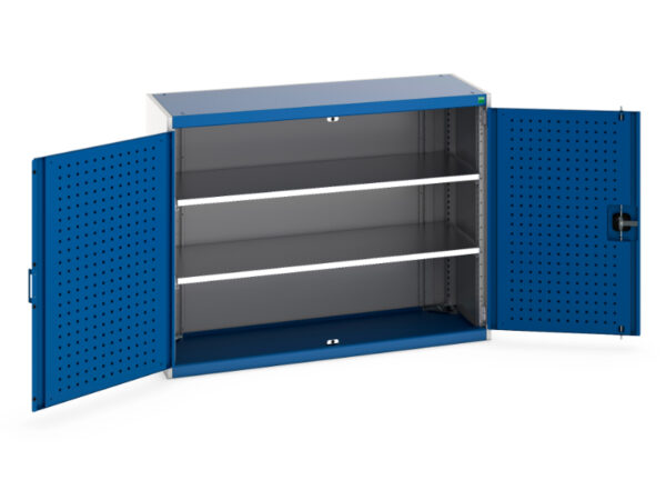 Cubio Cupboard Storage with Perfo Doors And 2 Shelves. WxDxH: 1300X525X1000mm Ral 7035/5010 _SKU-40014047.11V
