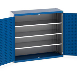 Cubio Cupboard Storage with Perfo Doors And 3 Shelves. WxDxH: 1300X525X1200mm Ral 7035/5010 _SKU-40014048.11V