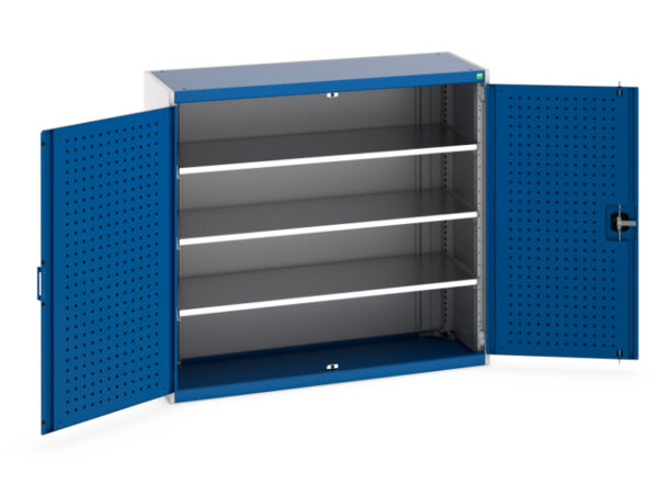 Cubio Cupboard Storage with Perfo Doors And 3 Shelves. WxDxH: 1300X525X1200mm Ral 7035/5010 _SKU-40014048.11V