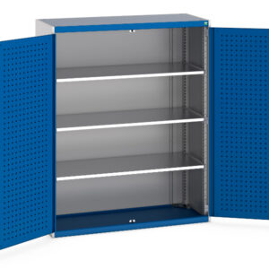 Cubio Cupboard Storage with Perfo Doors And 3 Shelves. WxDxH: 1300X525X1600mm Ral 7035/5010 _SKU-40014050.11V