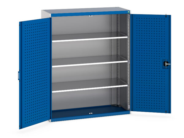 Cubio Cupboard Storage with Perfo Doors And 3 Shelves. WxDxH: 1300X525X1600mm Ral 7035/5010 _SKU-40014050.11V