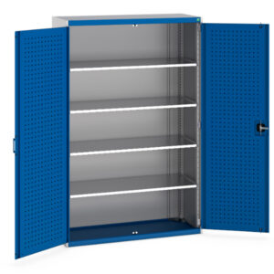 Steel Industrial Cupboard Storage Wth Tool Pegboard - Cubio Cupboard Storage with Perfo Doors And 4 Shelves. WxDxH: 1300X525X2000mm Ral 7035/5010 _SKU-40014053.11V