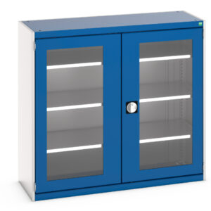 Commercial Storage Storage Cabinet - Cubio Cupboard Storage with Window Doors And 3 Shelves. WxDxH: 1300X525X1200mm Ral 7035/5010 _SKU-40014056.11V