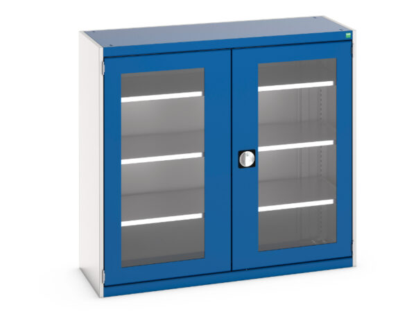 Commercial Storage Storage Cabinet - Cubio Cupboard Storage with Window Doors And 3 Shelves. WxDxH: 1300X525X1200mm Ral 7035/5010 _SKU-40014056.11V
