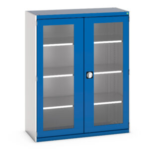 Commercial Storage Cupboard Storage with Windows - Cubio Cupboard Storage with Window Doors And 3 Shelves. WxDxH: 1300X525X1600mm Ral 7035/5010 _SKU-40014057.11V