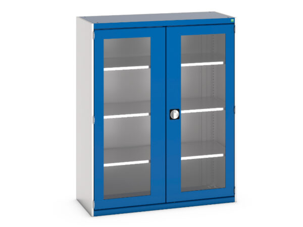 Commercial Storage Cupboard Storage with Windows - Cubio Cupboard Storage with Window Doors And 3 Shelves. WxDxH: 1300X525X1600mm Ral 7035/5010 _SKU-40014057.11V