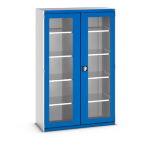 Heavy Duty Cupboard Storage with Windows - Cubio Cupboard Storage with Window Doors And 4 Shelves. WxDxH: 1300X525X2000mm Ral 7035/5010 _SKU-40014058.11V