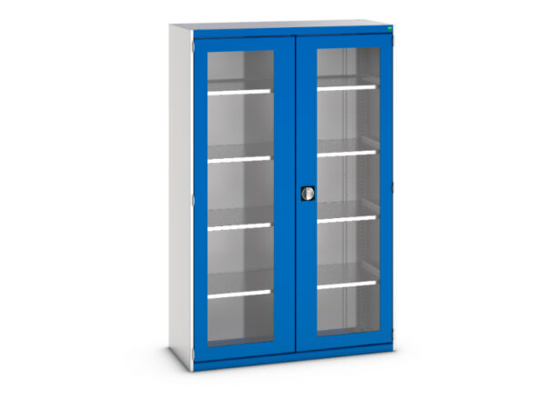 Heavy Duty Cupboard Storage with Windows - Cubio Cupboard Storage with Window Doors And 4 Shelves. WxDxH: 1300X525X2000mm Ral 7035/5010 _SKU-40014058.11V