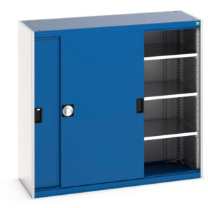 Workshop Cupboard Storage Sliding Doors - Cubio Cupboard Storage with Sliding Doors And 3 Shelves. WxDxH: 1300X525X2000mm Ral 7035/5010 _SKU-40014061.11V