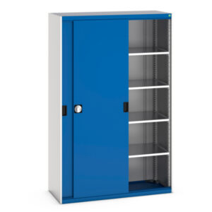 Heavy Duty 4 Shelf Cupboard Storage - Cubio Cupboard Storage with Sliding Doors And 4 Shelves. WxDxH: 1300X525X2000mm Ral 7035/5010 _SKU-40014063.11V
