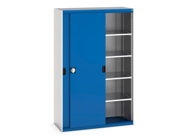 Heavy Duty 4 Shelf Cupboard Storage - Cubio Cupboard Storage with Sliding Doors And 4 Shelves. WxDxH: 1300X525X2000mm Ral 7035/5010 _SKU-40014063.11V