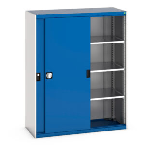 Metal Cupboard Storage with Sliding Doors - Cubio Cupboard Storage with Sliding Doors And 3 Shelves. WxDxH: 1300X525X1600mm Ral 7035/5010 _SKU-40014064.11V