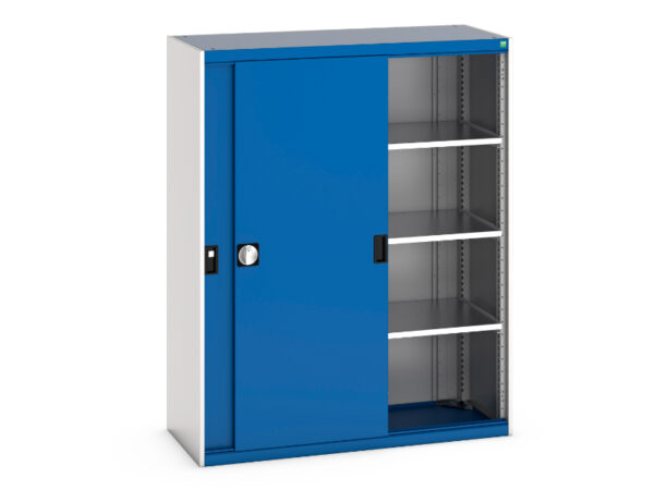 Metal Cupboard Storage with Sliding Doors - Cubio Cupboard Storage with Sliding Doors And 3 Shelves. WxDxH: 1300X525X1600mm Ral 7035/5010 _SKU-40014064.11V